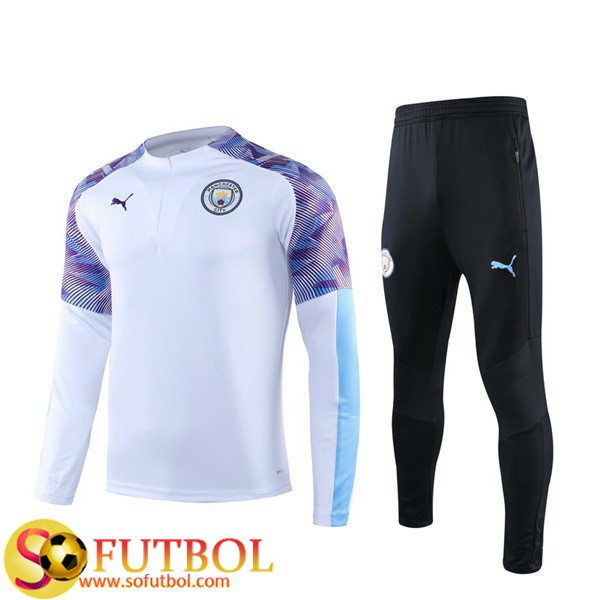 Chandal Futbol Manchester City Blanco Purpura 2019/20 / Sudadera y Pantalon Entrenamiento