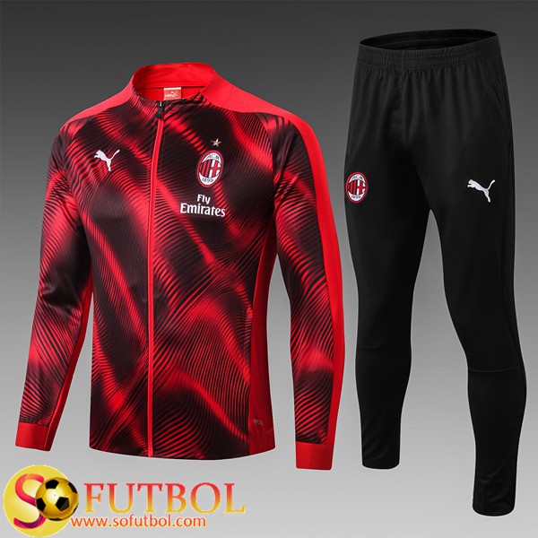 La Versión Tailandesa  Chandal de Milan AC Ninos Roja/Negro 2019/20 /  Chaqueta y Pantalon Entrenamiento