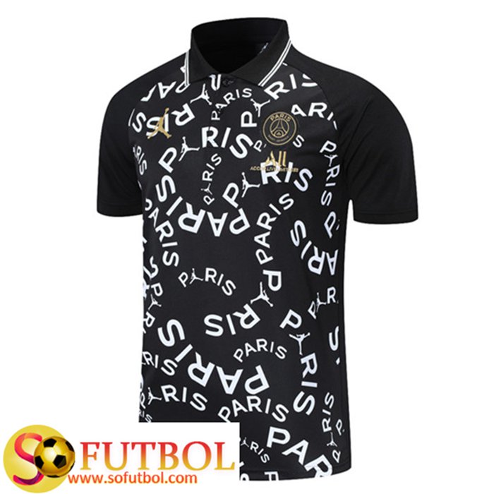 Camiseta Polo Futbol Jordan PSG Negro/Blanca 2021/2022