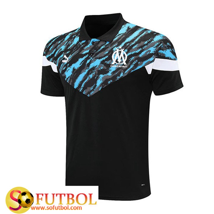 Camiseta Polo Futbol Marsella Negro/Azul 2021/2022