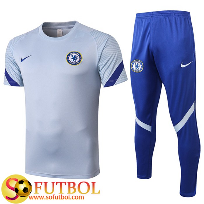 Camiseta Equipos Entrenamiento FC Chelsea + Pantalones Gris 2020/2021