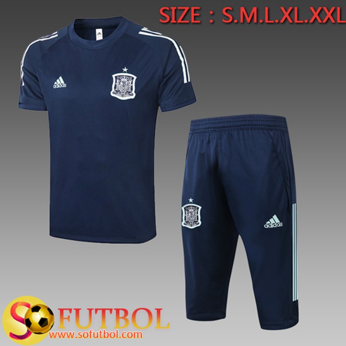 Camiseta Equipos Entrenamiento España + Pantalones 3/4 Azul 2020/2021