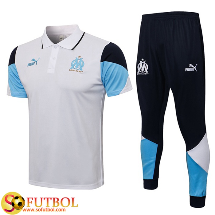 Camiseta Polo Marsella OM + Pantalones Blanca/Azul 2021/2022