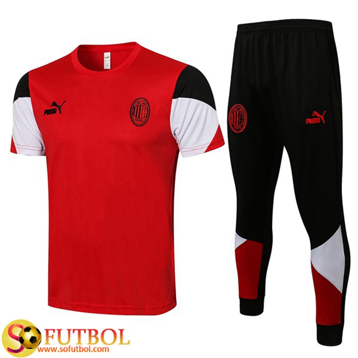 Camiseta Entrenamiento AC Milan + Pantalones Rojo/Blanca 2021/2022