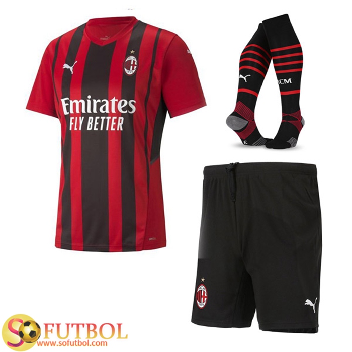 Traje Camiseta Futbol AC Milan Titular (Cortos + Calcetines) 2021/2022