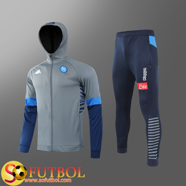 Chandal Futbol SSC Napoli Gris 2020/2021 Chaqueta con capucha y Pantalon Entrenamiento