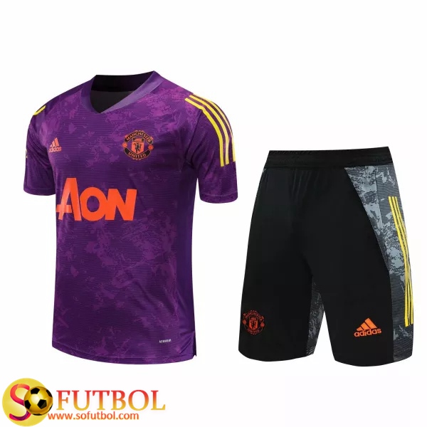 Camisetas Entrenamiento Manchester United + Shorts Purpura 2020/2021