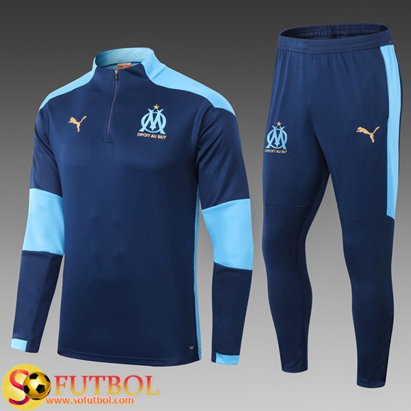Chandal Futbol Marsella OM Ninos Azul 2020/2021 / Sudadera y Pantalon Entrenamiento