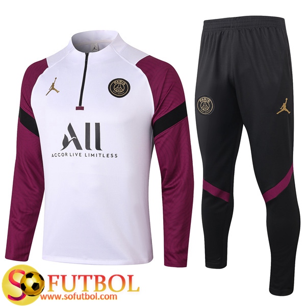 Chandal Futbol PSG Jordan Blanco/Violet 2020/2021 / Sudadera y Pantalon Entrenamiento