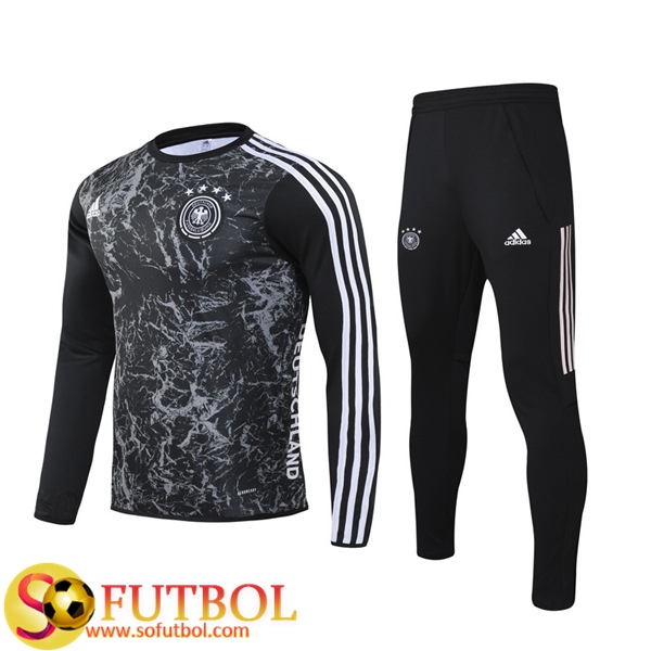 Chandal Futbol Alemania Ninos Negro 2020/2021 / Sudadera y Pantalon Entrenamiento