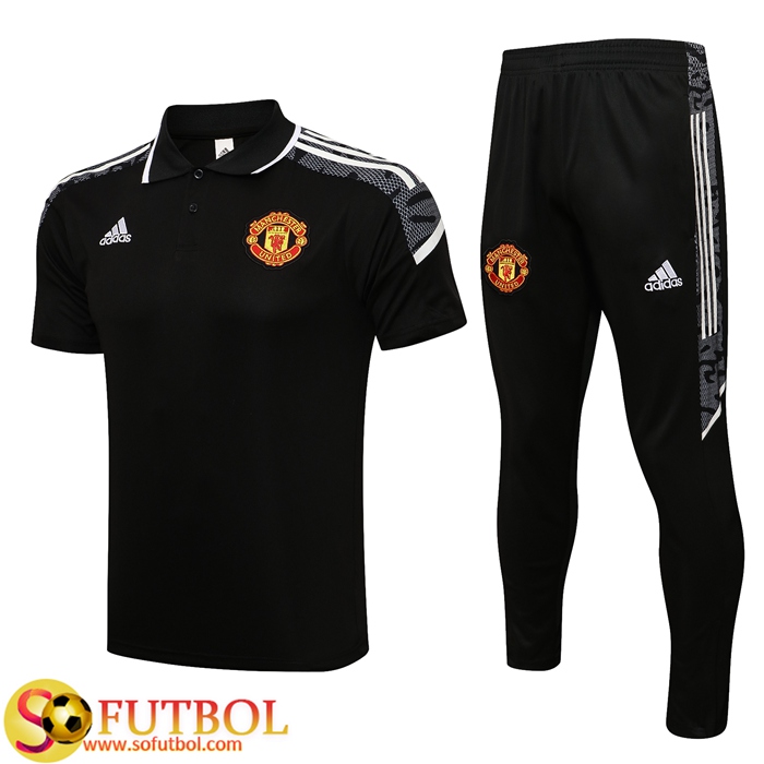 Camiseta Polo Manchester United + Pantalones Negro/Blanca 2021/2022