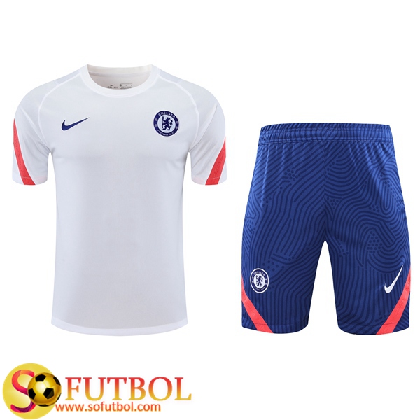 Camiseta Entrenamiento FC Chelsea + Shorts Blanco 2020/2021