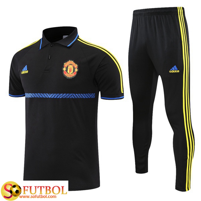 Camiseta Polo Manchester United + Pantalones Azul/Negro/Amarillo 2021/2022