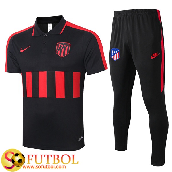 Polo Traje Atletico Madrid + Pantalones Negro Roja 2020/2021