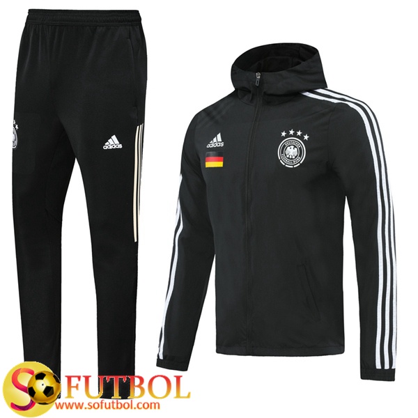 Chandal Futbol Alemania Negro 2020/2021 Chaqueta Rompevientos y Pantalon Entrenamiento