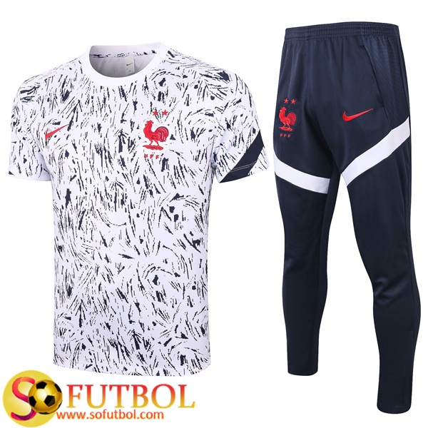 Camisetas entrenamiento Francia + Pantalones Negro Blanco 2020/2021