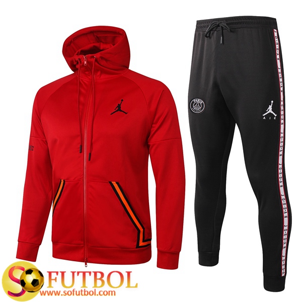 Chandal Futbol Pairis PSG Jordan Roja 2020/2021 Chaqueta con capucha y Pantalon Entrenamiento