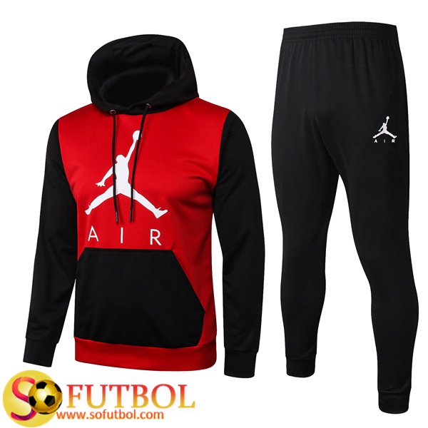 Chandal Futbol Pairis PSG Jordan Roja Negro 2020/2021 Chaqueta con capucha y Pantalon Entrenamiento