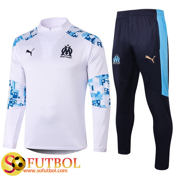 Chandal Futbol Marsella OM Blanco 2020/2021 / Sudadera y Pantalon Entrenamiento