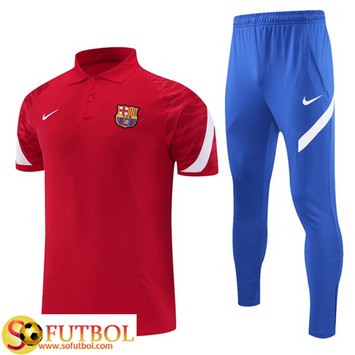 Camiseta Polo FC Barcelona + Pantalones Blancaa/Rojo 2021/2022