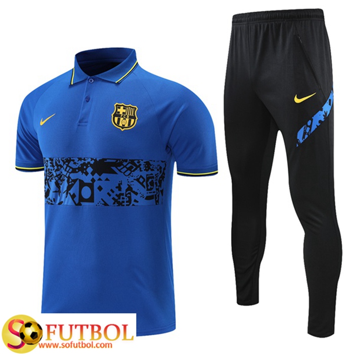 Camiseta Polo FC Barcelona + Pantalones Negro/Azul 2021/2022 -01