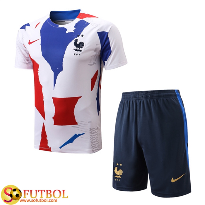 Camiseta Entrenamiento Francia + Cortos Blanco/Azul/Rojo 2022/2023