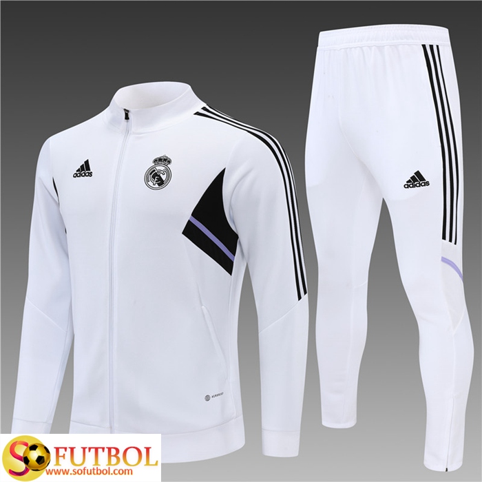 Todo Chandal Equipos De Futbol - Chaqueta Real Madrid Ninos Blanco  2022/2023 Baratas