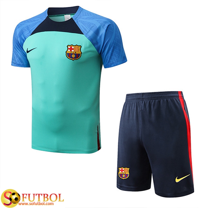 Camiseta Entrenamiento + Cortos FC Barcelona Azul/Verde 2022/2023