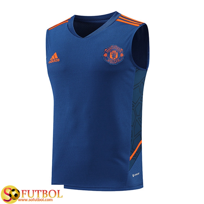 Camiseta de Entrenamiento Manchester United 2022-2023 Sin Mangas Azul Claro