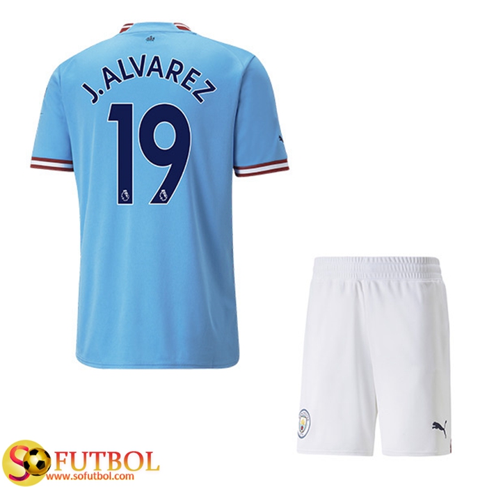 Camisetas De Futbol Manchester City (J.ALVAREZ #19) Ninos Primera 2022/23
