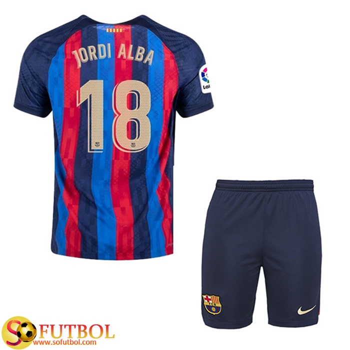 Camisetas De Futbol FC Barcelona (JORDI ALBA #18) Ninos Primera 2022/23