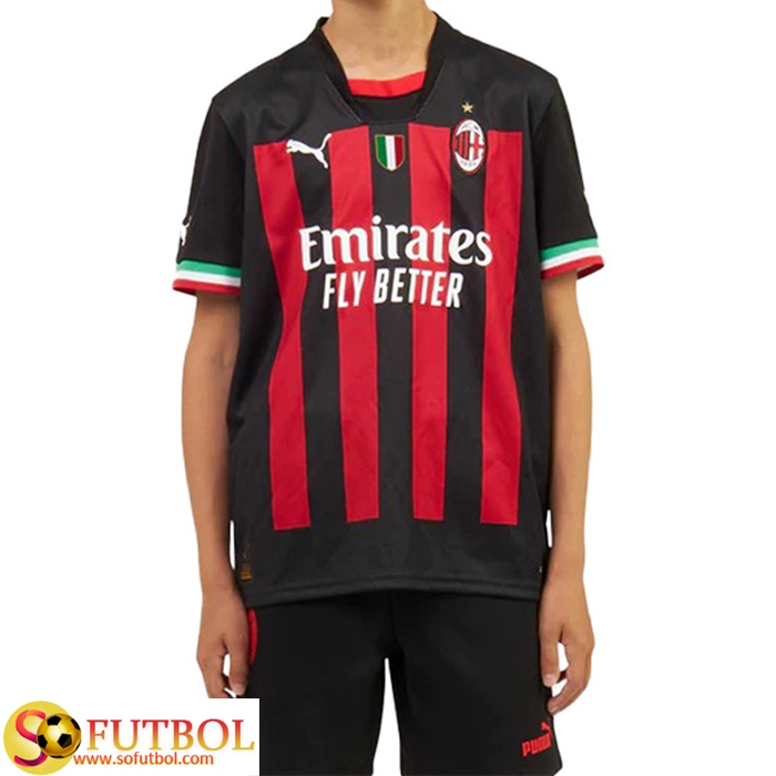 Nueva Camisetas De Futbol AC Milan Ninos Primera 2022/2023