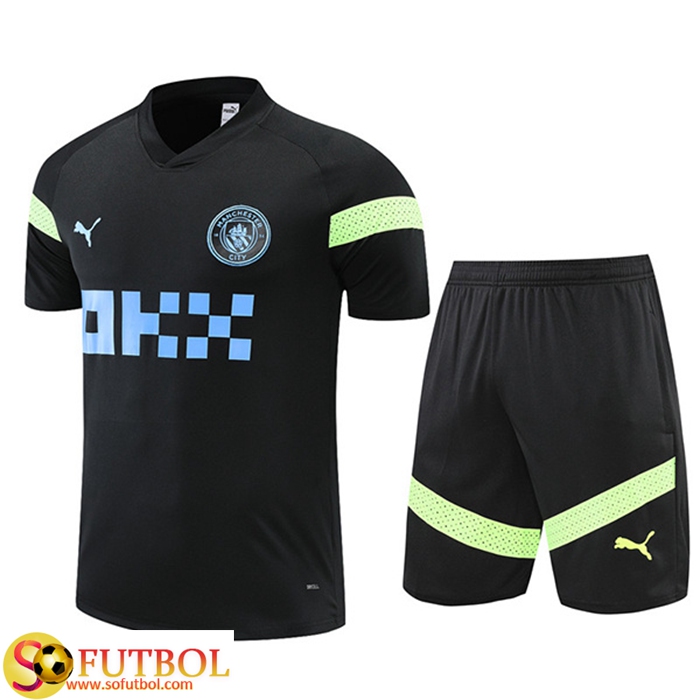 Chandal del Manchester City 2022-2023 Manga Corta Negro - Pantalon Corto