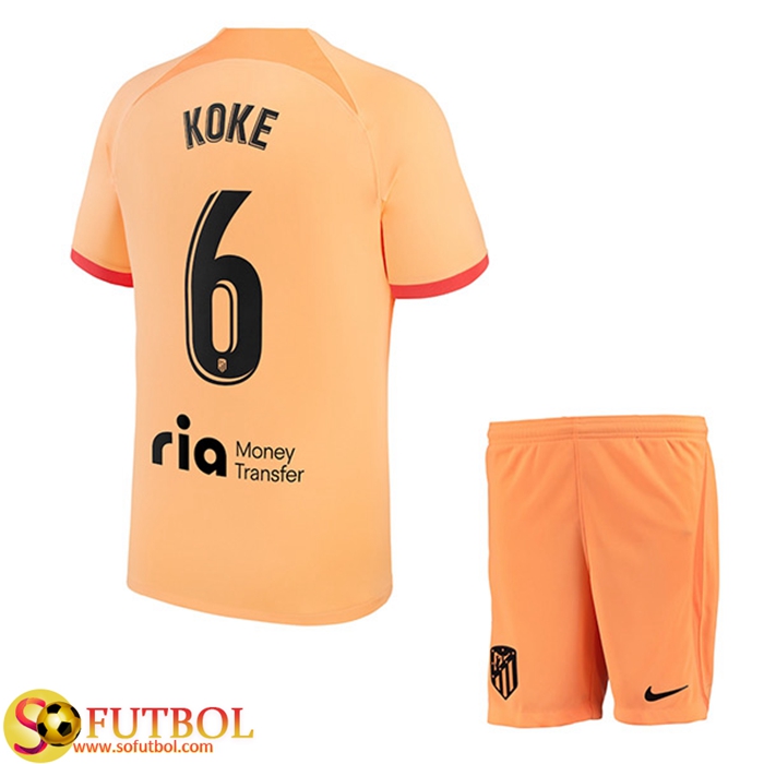 Replica Camisetas De Atletico Madrid (KOKE #6) Ninos Tercera 2022/2023 Baratas