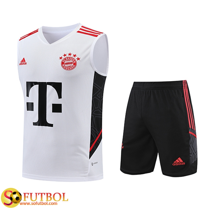Replicas Camiseta Entrenamiento sin mangas Cortos Bayern Munich Blanco 2023 2024 Baratas